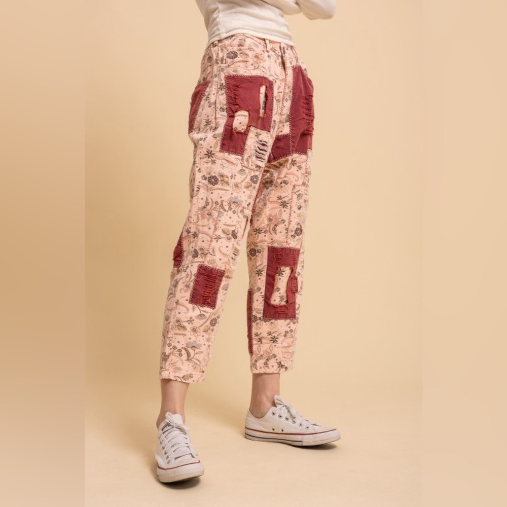 Patchwork Ankle Pants in Dusty Rose NWT